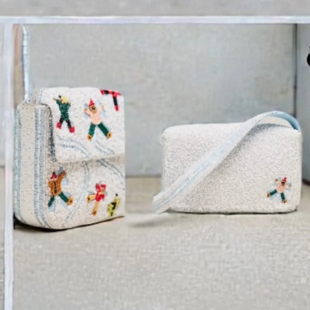 Anthropologie The Fiona Beaded Bag Winter Edition Snow Angels - Picture 12 of 14
